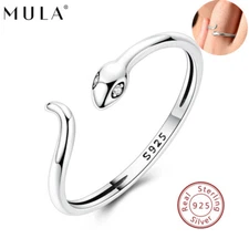 MULA European Sparkling 925 Sterling Silver Snake Open Ring CZ For Women Jewelry