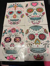 Temporary Tattoos- Sugar Skulls- 4 pcs- Approximately 8  x5.5  