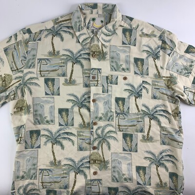 Banana Cabana Mens XXL Silk Hawaiian Shirt Tropical Floral Aloha Camp Shirt