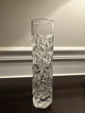 Tiffany and Co. Rock Cut Modernist Clear Crystal 8" Vase Made In Germany 