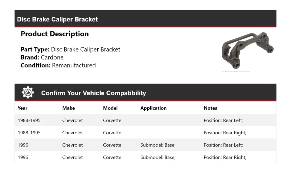 Soporte de pinza de freno de disco Cardone 1989 1990 para Chevrolet Corvette 1988-1996 Foto 2 de 4