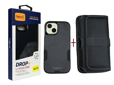 Mgbca Dura Slim Rugged  Cover Case For iPhone 15+ Nylon Phone belt Holster Pouch