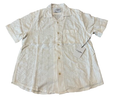 NEW Corridor Mens Seersucker Short Sleeve Camp Button Front Shirt White Size XXL