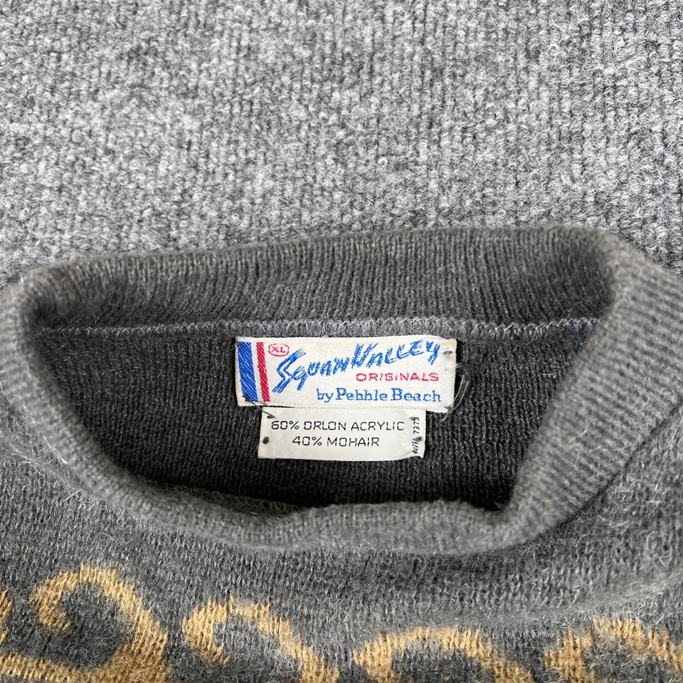 Vintage Mohair Sweater Mens XL Gray Squaw Valley Pebble Beach Geometric 50s 60s - Image 3 of 4