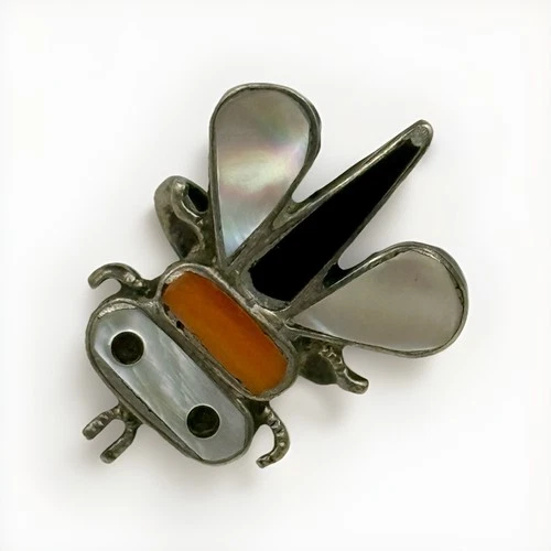 Vintage ZUNI 925 Sterling Silver Multi-Stone Inlay Dragonfly Ring, size 6.5