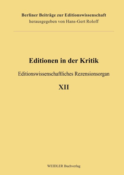 Editionen In Der Kritik 12 Editionswissenschaftliches Rezensionsorgan Johrendt-image