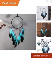 Handmade Bicolor Mesh Dream Catcher with Turquoise  Black Feathers - 19.7"