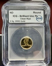 2.5g .9999 Gold Clean Ripz Round ICG Brilliant Unc PL Slab Fractional Gold 4665.52 per troy oz