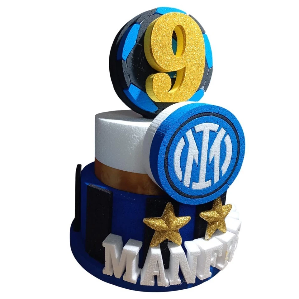 TORTA IN POLISTIROLO PERSONALIZZATA INTER PER FESTE E COMPLEANNO NERO AZZURRO - Immagine 3 di 3