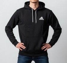 Adidas FeelCozy Hoodie Men  s M Black White Pullover Sweatshirt GV5294