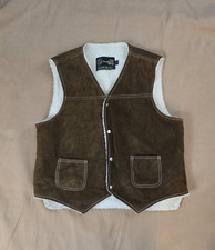 Vintage Sears The Leather Shop Vest Mens L Brown Suede Sherpa Lined Western 70s