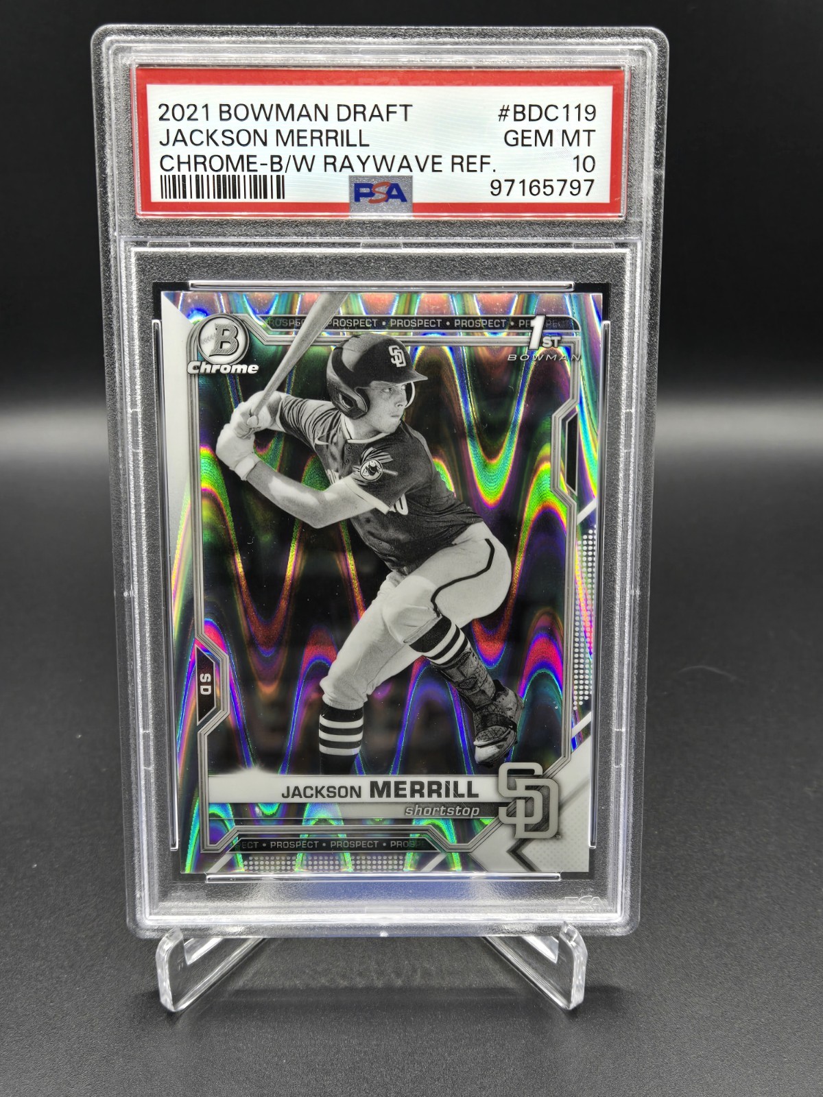 2021 Bowman Draft Chrome Jackson Merrill #BDC-119 B/W Raywave Refractor PSA 10