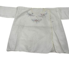 Vintage Baby Layette Diaper Shirt Embroidered Floral Details Yellow Trim