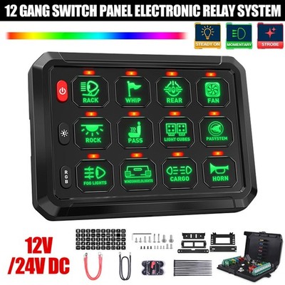 12 Gang Switch Panel LED Light Bar Control Electronic Relay System 12V/24V DHL