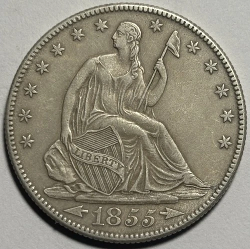 1855-O Seated Liberty Half Dollar Arrows — AU Condition