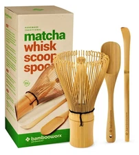 Matcha Whisk Set - (Chasen), Traditional Scoop (Chashaku), Tea Bamboo Whisk