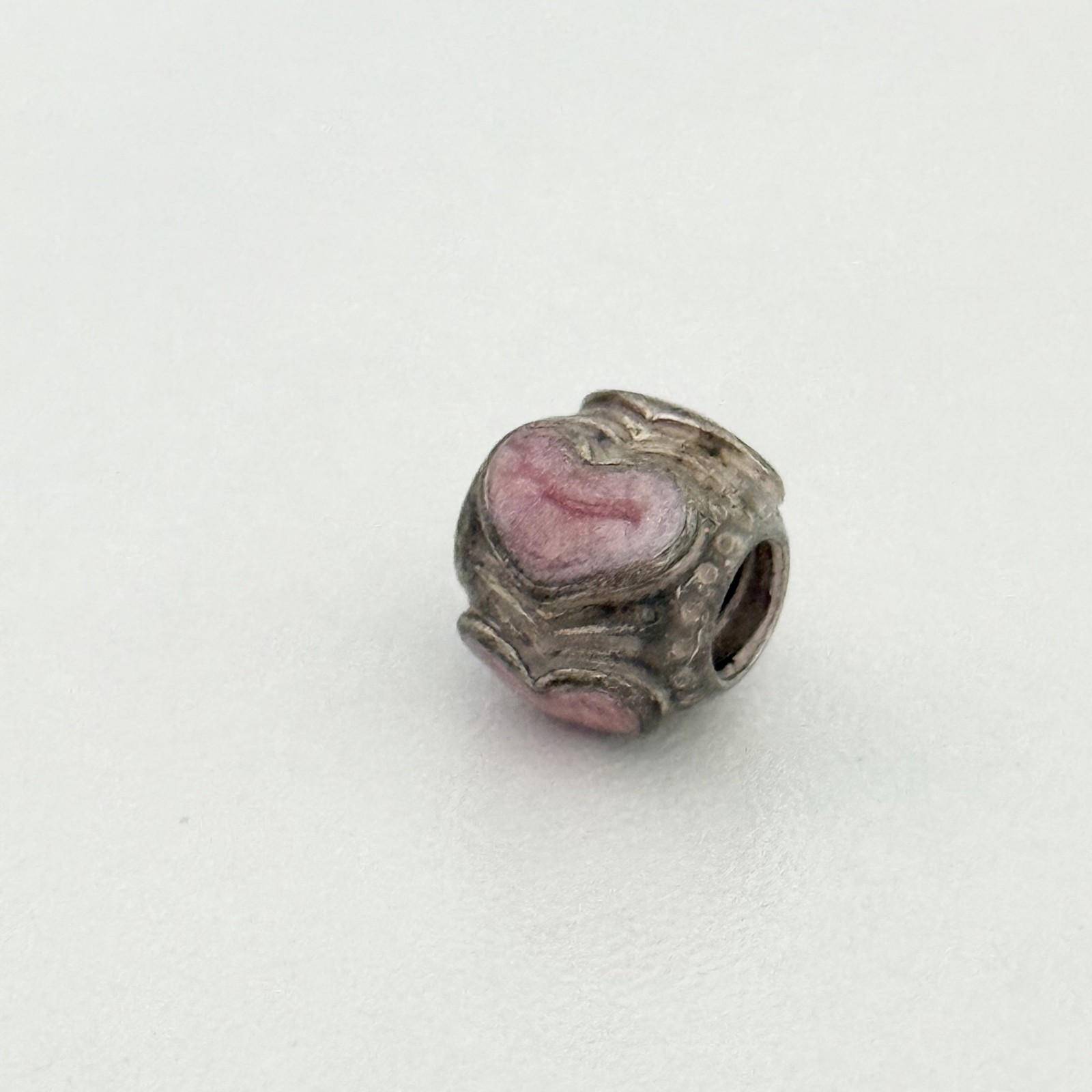 Pandora Retired 925 Silver Pink Rose Enamel Heart Charm Bead