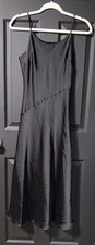 Express Evening Black Satin Cocktail Long Sleeveless Round Neck Dress XS