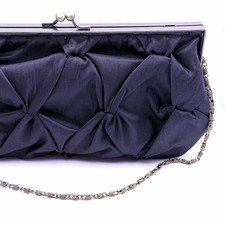 VTG Black Clutch Purse With Brass Toned Snap Top And Chain Handle, 90 s, EUC