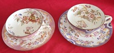 SARREGUEMINES DECOR MINTON PAIRE DE TASSES ET SOUS TASSE EN PORCELAINE  XIXème 