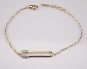 Authentic 0.50Ct Lab-Created Diamond Safety Pin Chain Bracelet 14K Yellow Gold Plated