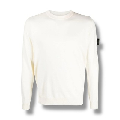 Stone Island Schurwolle Pullover weiß Rundhals Logo Patch Gr. XXL