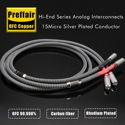 Pair Audiophile Hi-end OFC Silver Plate Wire Carbon Fiber RCA Interconnect Cable