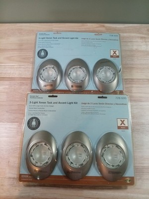 2 Hampton Bay 3-Light Xenon Task Accent Plug In Cabinet Light Kit Silver
