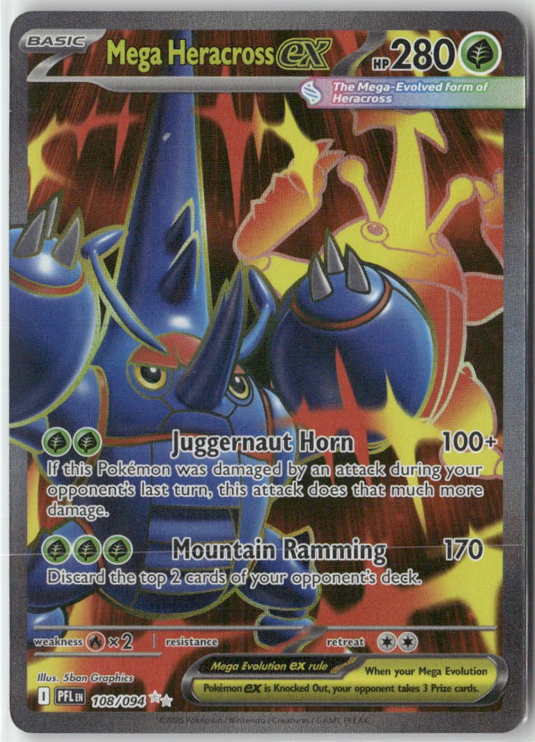 Mega Heracross ex 108/094 Ultra Rare Phantasmal Flames Pokemon Holo Near Mint