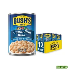 BUSH'S BEST Canned Cannellini Beans, 15.5 oz (Pack of 12)