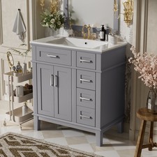 30" Bathroom Vanity w/Ceramic Sink, Modern Storage Cabinet w/Soft-Close Doors
