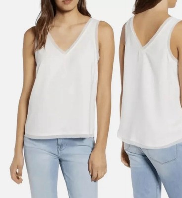 Halogen White V-Neck Top Blouse Sleeveless Chiffon Size XL NEW