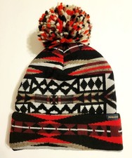 Pendleton La Paz Pom Pom Beanie Merino Wool Hat Cap Unisex Adult OS Red Black