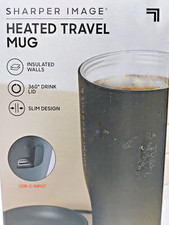 SHARPER IMAGE HEATED TRAVEL MUG, SPILL RESISTANT, HEATED, USB,INSULATED   C3 