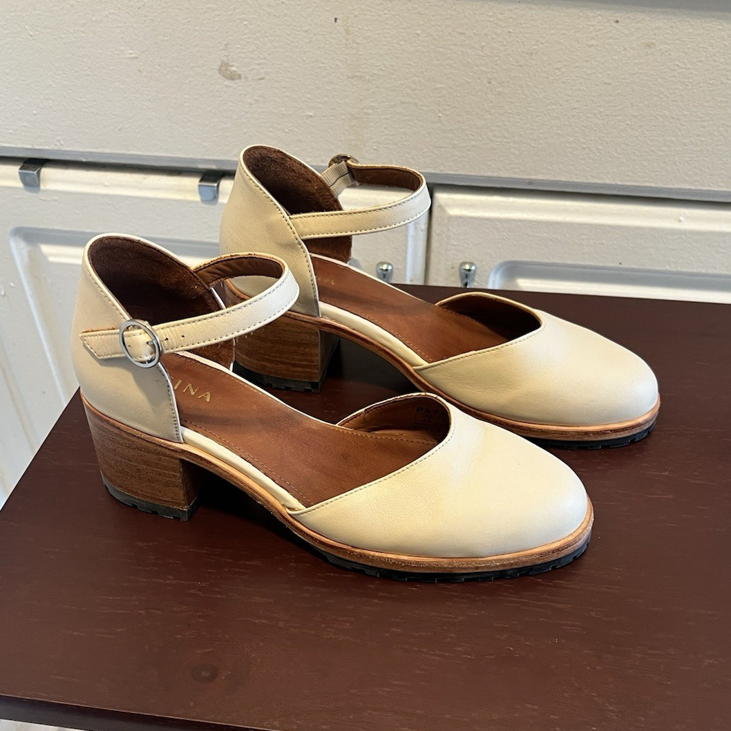Portland Leather Goods Patina Cream Block Heeled Round Toe Mary Jane Shoe Sz 9.5