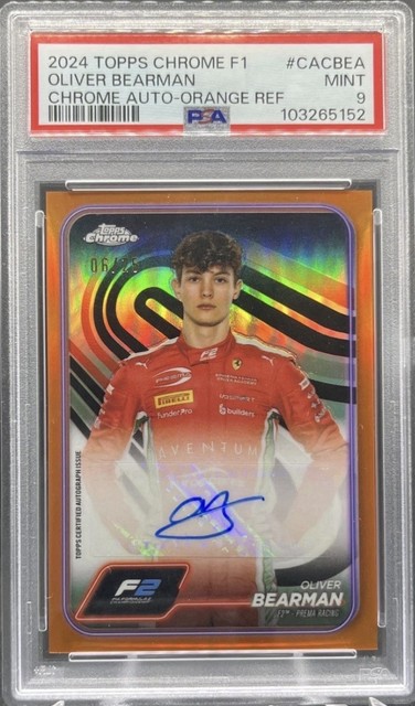 2024 Topps Chrome F1 Oliver Bearman Portrait ORANGE Auto RC #/25 PSA 9 CAC-BEA