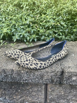 Rothy's The Point Leopard Knit Fabric Slip On Ballet Flats Shoes Women s US 8.5