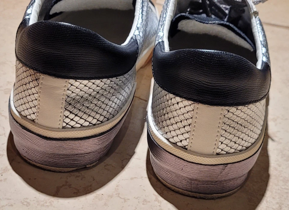 Dolce Vita Zina Tenis de Cuero Estampado de Serpiente Mercurio Zapatos Negro Plata Talla 10 Foto 3 de 4