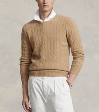 Polo Ralph Lauren Men s The Iconic Cable Knit Cashmere Sweater Brown Size M NWT