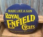 Vintage Royal Enfield Cycles Domed Porcelain Metal Sign - Motorcycles