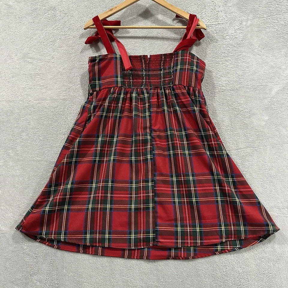 Francesca's Dress Women's M Scottish Plaid Red Mini Sleeveless Dress Holiday - Image 3 of 4