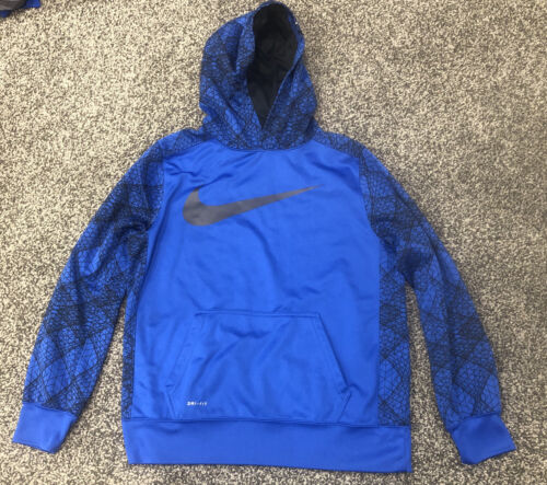 Nike Youth Sweatshirt XL Dri-Fit Pullover Hoodie Blue And Black Preowned