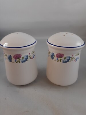 BHS Priory Salz & Pfeffertöpfe Cruet Set Blau Rosa Weiß Vintage Britisch