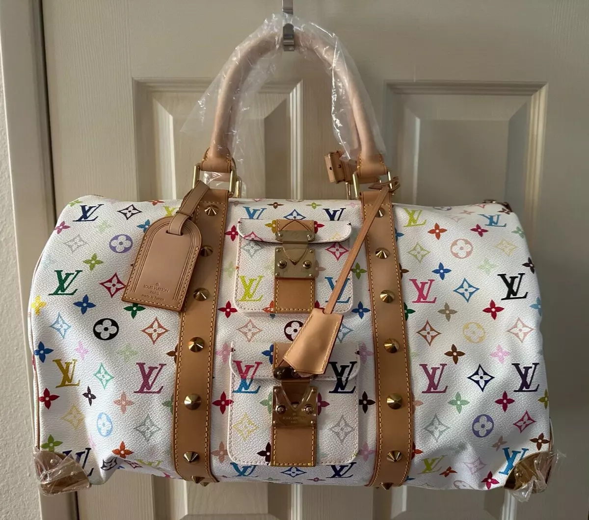 Auth LOUIS VUITTON M92641 Monogram Multicolor White Keepall 45 