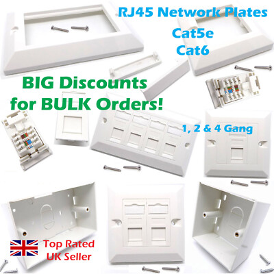 Modular Face Plate Back Box Keystone Jack RJ45 Cat5e Cat6 Netzwerk 2/4 Ports Posten