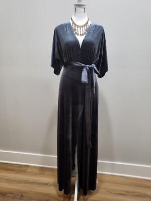 Long Velour Velvet Blue Gray Dress W/ Front Slit Sexy Comfy Small & Jewelry  | eBay