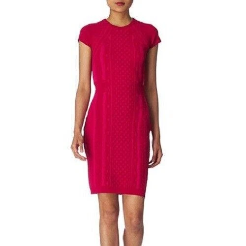 ALEXANDER MCQUEEN McQ rosa maglia cavo elasticizzato maglione vestito matita bodycon 44 12