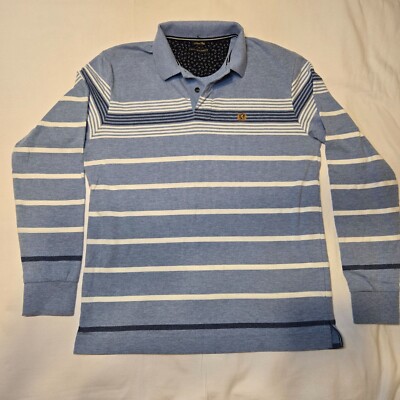 Fahrenheit Rugby Fitted Polo Long Sleeve Shirt SZ M Striped Embroidered Crest