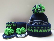 SEAHAWKS BABY HAT HANDMADE newborn BEANIE  BOOTIES FLEECE SET NFL SEATTLE