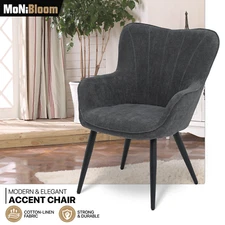 Gray Accent Chair Shell Shape Upholstered Modern Armchair Living Room w/Backrest